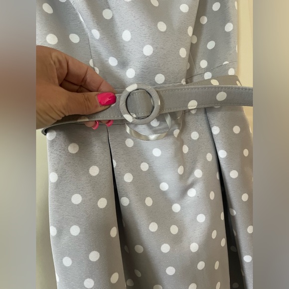 NWT White House Black Market Elegant Gray Polka Dot Dress size 00 - Picture 12 of 15